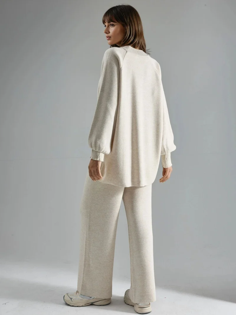 MY FASHION Stone Natural MY FASHION Loose Fit Sweater & Pants Knit Co-ord Set for Women | Best Price UAE